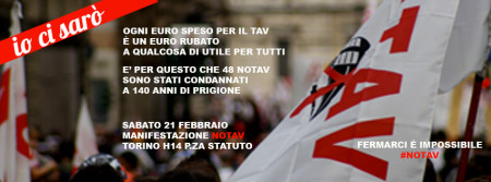 #21FEB – TORINO – MANIFESTAZIONE NO TAV: FERMARCI E’ IMPOSSIBILE!!!