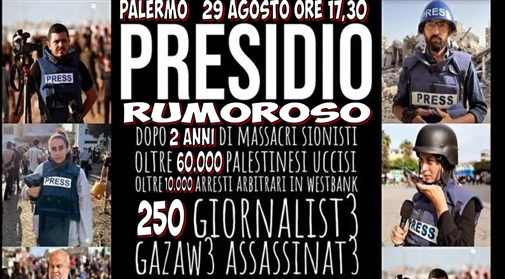 PALERMO 29 AGOSTO – ORE 17,30    PRESIDIO PER LA PALESTINA